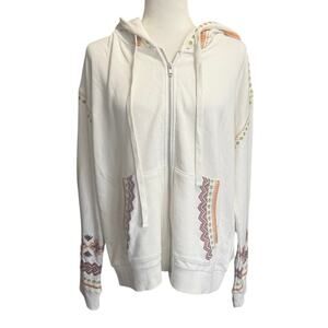 Driftwood Embroidered Zip-Up Hoodie Sweatshirt Cream NWT XXL